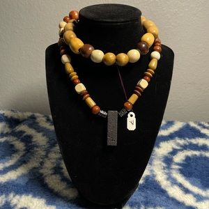 15.5” Natural Lava Rock Wooden Necklace